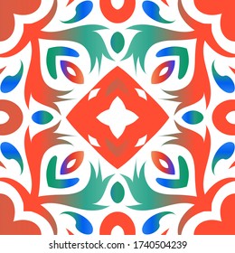 Antique ornate tiles talavera mexico. Stylish design. Vector seamless pattern template. Red ethnic background for T-shirts, scrapbooking, linens, smartphone cases or bags.