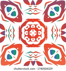 Antique ornate tiles talavera mexico. Hand drawn design. Vector seamless pattern texture. Red ethnic background for T-shirts, scrapbooking, linens, smartphone cases or bags.