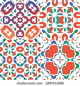 Antique ornate tiles talavera mexico. Fashionable design. Collection of vector seamless patterns. Red ethnic backgrounds for T-shirts, scrapbooking, linens, smartphone cases or bags.