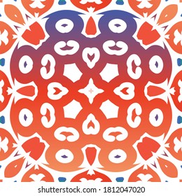 Antique ornate tiles talavera mexico. Creative design. Set of vector seamless patterns. Red ethnic backgrounds for T-shirts, scrapbooking, linens, smartphone cases or bags.