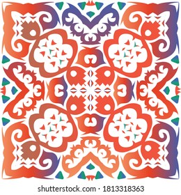 Antique ornate tiles talavera mexico. Vector seamless pattern flyer. Bathroom design. Red ethnic background for T-shirts, scrapbooking, linens, smartphone cases or bags.