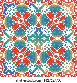 Antique ornate tiles talavera mexico. Original design. Vector seamless pattern trellis. Red ethnic background for T-shirts, scrapbooking, linens, smartphone cases or bags.