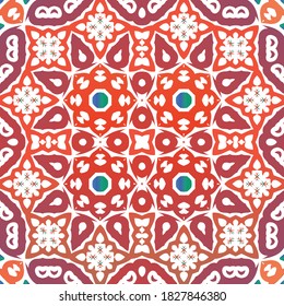 Antique ornate tiles talavera mexico. Vector seamless pattern illustration. Creative design. Red ethnic background for T-shirts, scrapbooking, linens, smartphone cases or bags.
