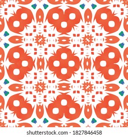 Antique ornate tiles talavera mexico. Creative design. Set of vector seamless patterns. Red ethnic backgrounds for T-shirts, scrapbooking, linens, smartphone cases or bags.
