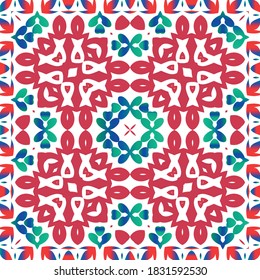 Antique ornate tiles talavera mexico. Set of vector seamless patterns. Stylish design. Red ethnic backgrounds for T-shirts, scrapbooking, linens, smartphone cases or bags.