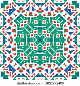 Antique ornate tiles talavera mexico. Minimal design. Vector seamless pattern flyer. Red ethnic background for T-shirts, scrapbooking, linens, smartphone cases or bags.