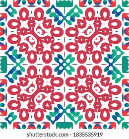 Antique ornate tiles talavera mexico. Set of vector seamless patterns. Stylish design. Red ethnic backgrounds for T-shirts, scrapbooking, linens, smartphone cases or bags.