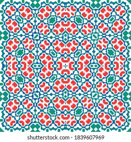 Antique ornate tiles talavera mexico. Set of vector seamless patterns. Stylish design. Red ethnic backgrounds for T-shirts, scrapbooking, linens, smartphone cases or bags.