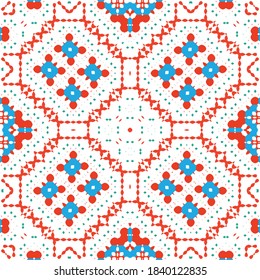 Antique ornate tiles talavera mexico. Creative design. Set of vector seamless patterns. Red ethnic backgrounds for T-shirts, scrapbooking, linens, smartphone cases or bags.