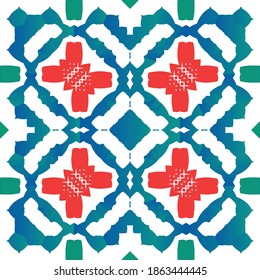 Antique ornate tiles talavera mexico. Set of vector seamless patterns. Stylish design. Red ethnic backgrounds for T-shirts, scrapbooking, linens, smartphone cases or bags.