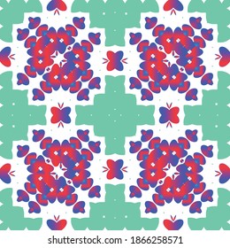 Antique ornate tiles talavera mexico. Set of vector seamless patterns. Stylish design. Red ethnic backgrounds for T-shirts, scrapbooking, linens, smartphone cases or bags.