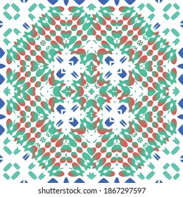 Antique ornate tiles talavera mexico. Set of vector seamless patterns. Stylish design. Red ethnic backgrounds for T-shirts, scrapbooking, linens, smartphone cases or bags.