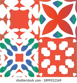 Antique ornate tiles talavera mexico. Universal design. Collection of vector seamless patterns. Red ethnic backgrounds for T-shirts, scrapbooking, linens, smartphone cases or bags.