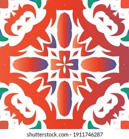 Antique ornate tiles talavera mexico. Fashionable design. Vector seamless pattern poster. Red ethnic background for T-shirts, scrapbooking, linens, smartphone cases or bags.