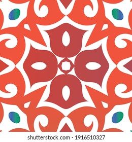 Antique ornate tiles talavera mexico. Vector seamless pattern frame. Fashionable design. Red ethnic background for T-shirts, scrapbooking, linens, smartphone cases or bags.