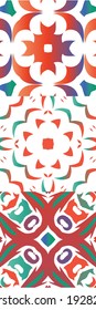 Antique ornate tiles talavera mexico. Minimal design. Collection of vector seamless patterns. Red ethnic backgrounds for T-shirts, scrapbooking, linens, smartphone cases or bags.