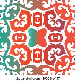 Antique ornate tiles talavera mexico. Vector seamless pattern template. Modern design. Red ethnic background for T-shirts, scrapbooking, linens, smartphone cases or bags.