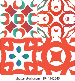 Antique ornate tiles talavera mexico. Hand drawn design. Collection of vector seamless patterns. Red ethnic backgrounds for T-shirts, scrapbooking, linens, smartphone cases or bags.