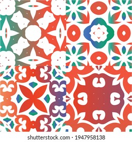 Antique ornate tiles talavera mexico. Original design. Kit of vector seamless patterns. Red ethnic backgrounds for T-shirts, scrapbooking, linens, smartphone cases or bags.