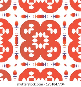 Antique ornate tiles talavera mexico. Vector seamless pattern trellis. Minimal design. Red ethnic background for T-shirts, scrapbooking, linens, smartphone cases or bags.