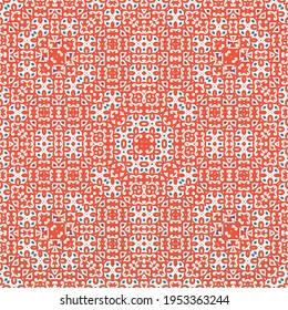 Antique ornate tiles talavera mexico. Vector seamless pattern collage. Original design. Red ethnic background for T-shirts, scrapbooking, linens, smartphone cases or bags.