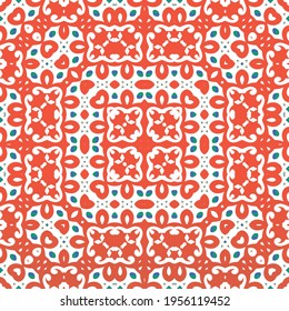 Antique ornate tiles talavera mexico. Vector seamless pattern collage. Original design. Red ethnic background for T-shirts, scrapbooking, linens, smartphone cases or bags.