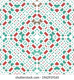 Antique ornate tiles talavera mexico. Vector seamless pattern arabesque. Bathroom design. Red ethnic background for T-shirts, scrapbooking, linens, smartphone cases or bags.