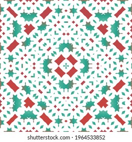 Antique ornate tiles talavera mexico. Vector seamless pattern arabesque. Bathroom design. Red ethnic background for T-shirts, scrapbooking, linens, smartphone cases or bags.