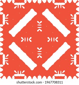 Antique ornate tiles talavera mexico. Vector seamless pattern trellis. Minimal design. Red ethnic background for T-shirts, scrapbooking, linens, smartphone cases or bags.