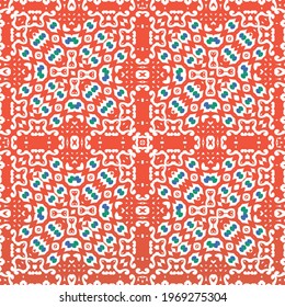 Antique ornate tiles talavera mexico. Vector seamless pattern collage. Original design. Red ethnic background for T-shirts, scrapbooking, linens, smartphone cases or bags.