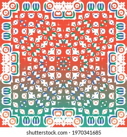 Antique ornate tiles talavera mexico. Vector seamless pattern frame. Universal design. Red ethnic background for T-shirts, scrapbooking, linens, smartphone cases or bags.