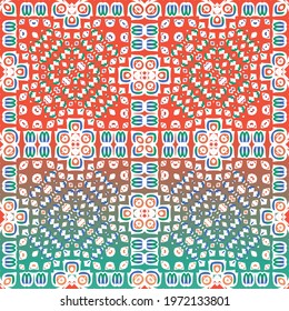 Antique ornate tiles talavera mexico. Vector seamless pattern frame. Universal design. Red ethnic background for T-shirts, scrapbooking, linens, smartphone cases or bags.