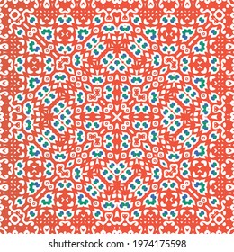 Antique ornate tiles talavera mexico. Vector seamless pattern collage. Original design. Red ethnic background for T-shirts, scrapbooking, linens, smartphone cases or bags.