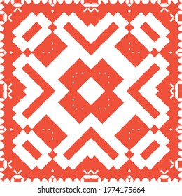 Antique ornate tiles talavera mexico. Vector seamless pattern trellis. Minimal design. Red ethnic background for T-shirts, scrapbooking, linens, smartphone cases or bags.