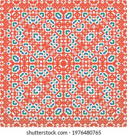 Antique ornate tiles talavera mexico. Vector seamless pattern collage. Original design. Red ethnic background for T-shirts, scrapbooking, linens, smartphone cases or bags.