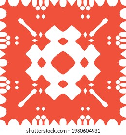 Antique ornate tiles talavera mexico. Vector seamless pattern trellis. Minimal design. Red ethnic background for T-shirts, scrapbooking, linens, smartphone cases or bags.
