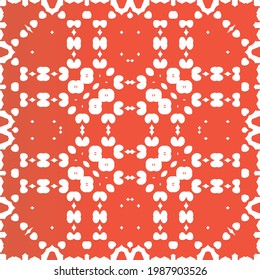 Antique ornate tiles talavera mexico. Vector seamless pattern collage. Original design. Red ethnic background for T-shirts, scrapbooking, linens, smartphone cases or bags.