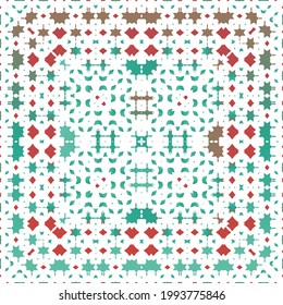 Antique ornate tiles talavera mexico. Vector seamless pattern arabesque. Bathroom design. Red ethnic background for T-shirts, scrapbooking, linens, smartphone cases or bags.