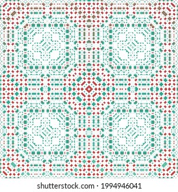 Antique ornate tiles talavera mexico. Vector seamless pattern arabesque. Bathroom design. Red ethnic background for T-shirts, scrapbooking, linens, smartphone cases or bags.