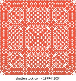 Antique ornate tiles talavera mexico. Vector seamless pattern collage. Original design. Red ethnic background for T-shirts, scrapbooking, linens, smartphone cases or bags.