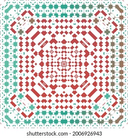 Antique ornate tiles talavera mexico. Vector seamless pattern arabesque. Bathroom design. Red ethnic background for T-shirts, scrapbooking, linens, smartphone cases or bags.