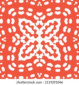 Antique ornate tiles talavera mexico. Minimal design. Vector seamless pattern elements. Red ethnic background for T-shirts, scrapbooking, linens, smartphone cases or bags.