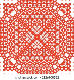 Antique ornate tiles talavera mexico. Vector seamless pattern elements. Colored design. Red ethnic background for T-shirts, scrapbooking, linens, smartphone cases or bags.
