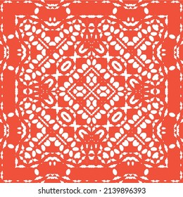 Antique ornate tiles talavera mexico. Vector seamless pattern template. Colored design. Red ethnic background for T-shirts, scrapbooking, linens, smartphone cases or bags.