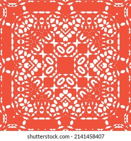 Antique ornate tiles talavera mexico. Vector seamless pattern template. Colored design. Red ethnic background for T-shirts, scrapbooking, linens, smartphone cases or bags.