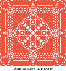 Antique ornate tiles talavera mexico. Vector seamless pattern template. Colored design. Red ethnic background for T-shirts, scrapbooking, linens, smartphone cases or bags.