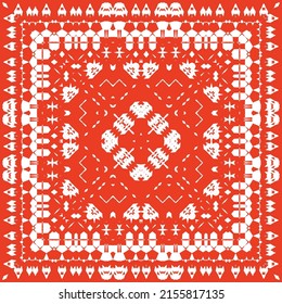 Antique ornate tiles talavera mexico. Vector seamless pattern elements. Colored design. Red ethnic background for T-shirts, scrapbooking, linens, smartphone cases or bags.