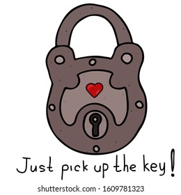 Antique padlock with a heart on a white background