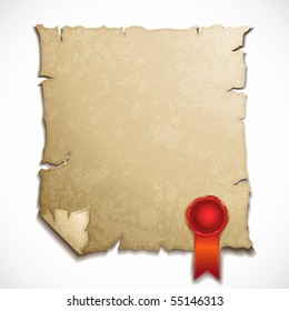 antique paper sheet with sealing wax stamp