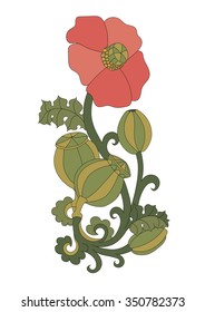 antique pattern red poppy